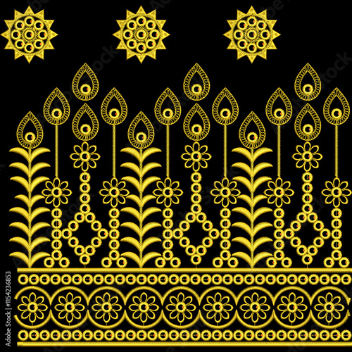 Isolated bouquet embroidery floral motifs leafs leaves ornaments flowers artwork for digital and textile print on fabric.