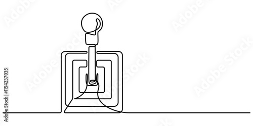 gearbox icon continuous one line drawing, Automatic transmission gear selector in modern offroad car, Concept showing the design process of a complex gearbox using a technical pro vector illustration.