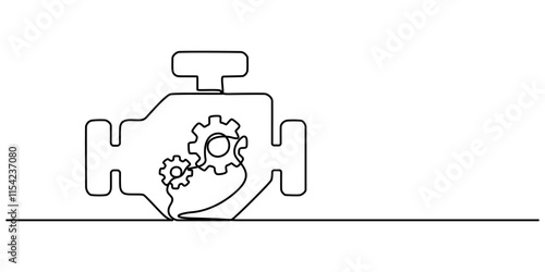 gearbox icon continuous one line drawing, Automatic transmission gear selector in modern offroad car, Concept showing the design process of a complex gearbox using a technical pro vector illustration.