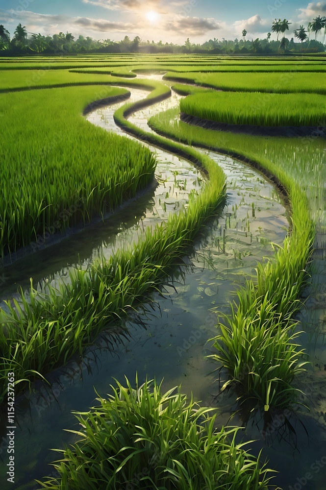 Obraz premium view of rice plants in the rice fields