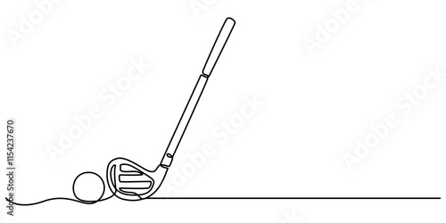 Golf stick line continuous drawing vector. One line Golf stick icon vector background. Golf club icon. Continuous outline of a Golf club, Golf putter continuous one line drawing, Golf line icon. 