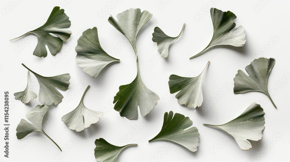 Ginkgo biloba leaves arranged on white background. (5) Ginkgo biloba leaves arranged on white background. (5)