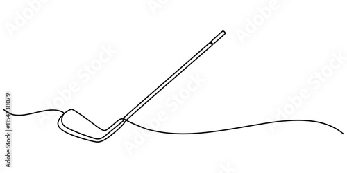 Golf stick line continuous drawing vector. One line Golf stick icon vector background. Golf club icon. Continuous outline of a Golf club, Golf putter continuous one line drawing, Golf line icon. 