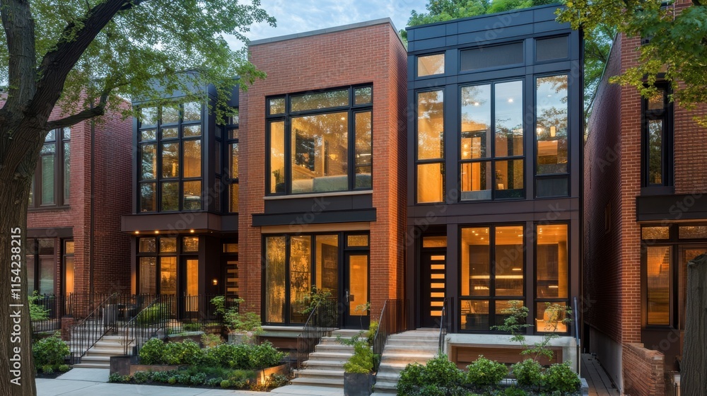 Modern Urban Townhouses with Large Windows and Green Surroundings Modern Urban Townhouses with Large Windows and Green Surroundings