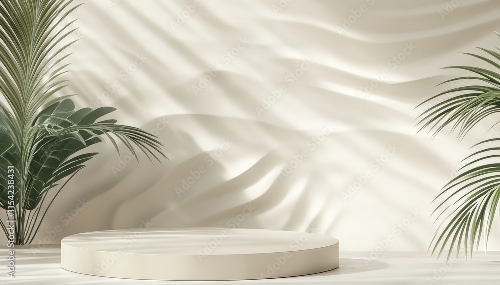 Minimalist Beige Platform with Tropical Plants Light Shadows Minimalist Beige Platform with Tropical Plants Light Shadows