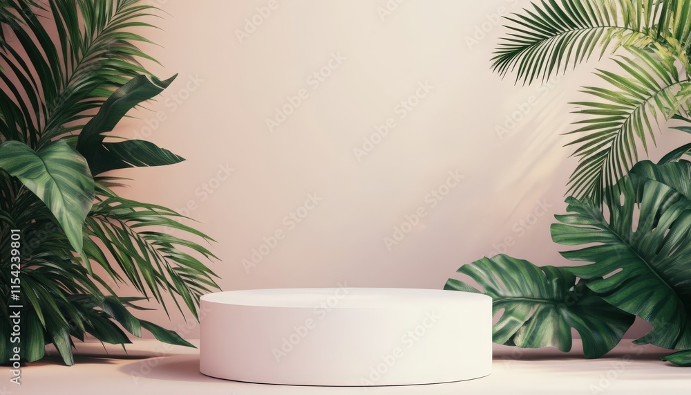 Tropical Plants White Pedestal Display Mockup Tropical Plants White Pedestal Display Mockup