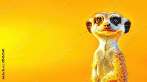 Wallpaper Mural A close-up of a meerkat against a vibrant orange background, showcasing its curious expression and distinctive features. Torontodigital.ca