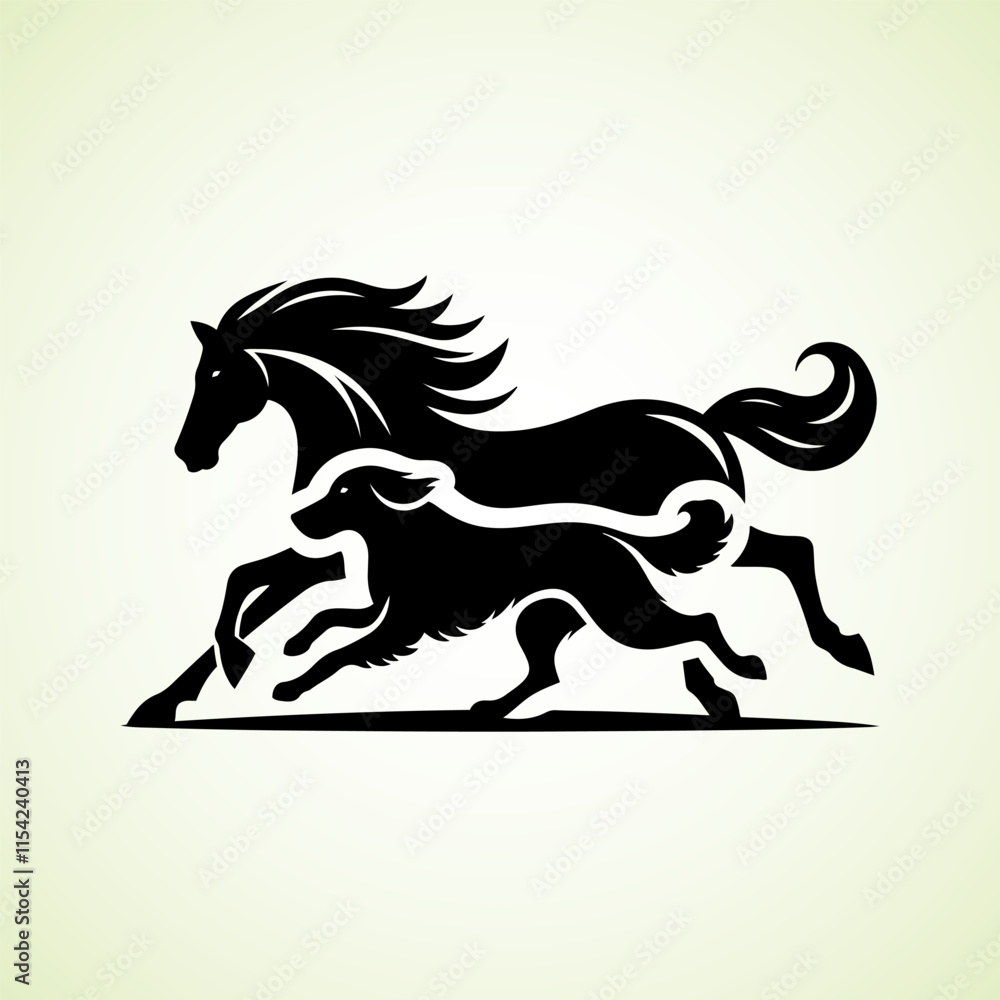 Obraz premium Horse and Dog running side by side, vector silhouette