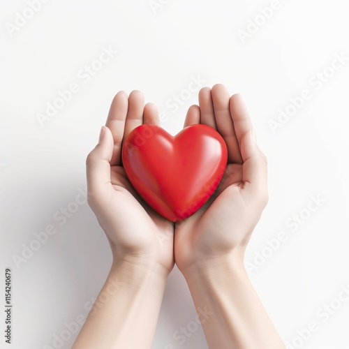 3d rendering hands holding red heart concept health care love organ Giving love to your family white background, banner