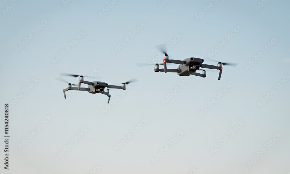 sleek drones glides effortlessly through a clear blue sky, showcasing modern technology and adventure in the great outdoors. Perfect for tech, travel, and innovation themes