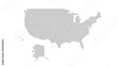 United States map animation. Animation of connecting all states country into a whole USA map with borders in the background with an alpha channel. Motion design.