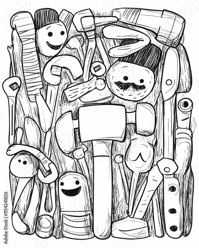 Happy Tools Doodle Illustration Background for DIY Projects. photo