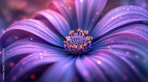 Close-up of a vibrant purple flower with glowing petals and pollen.