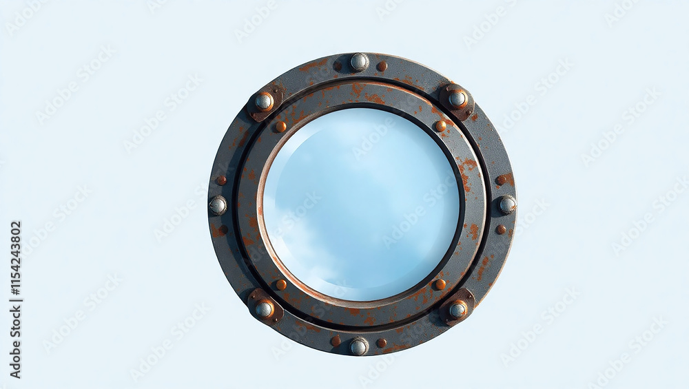 Rusty porthole window, nautical metal frame. Ocean, sea, travel concept. Rusty porthole window, nautical metal frame. Ocean, sea, travel concept.