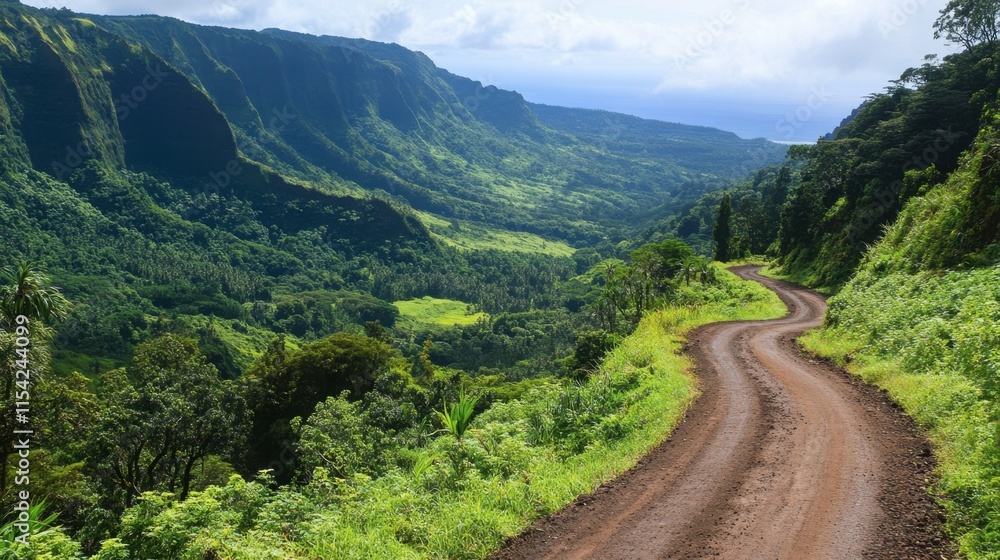 Scenic Mountain Road Surrounded by Lush Greenery and Valley Views Scenic Mountain Road Surrounded by Lush Greenery and Valley Views