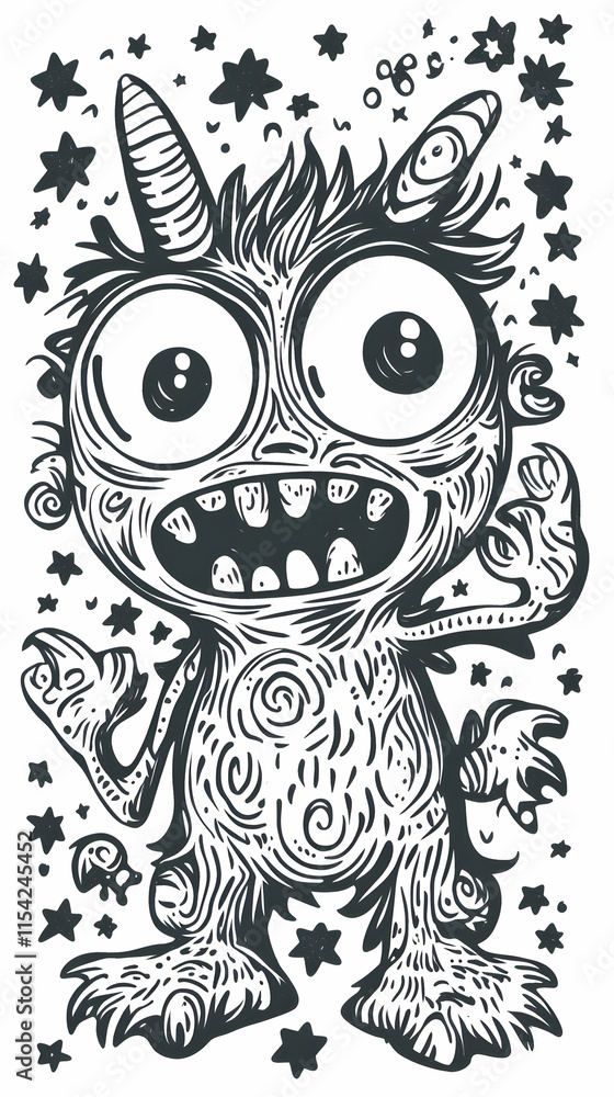 Obraz premium Playful Monster Illustration, whimsical design, starry background, graphic design, kids book.