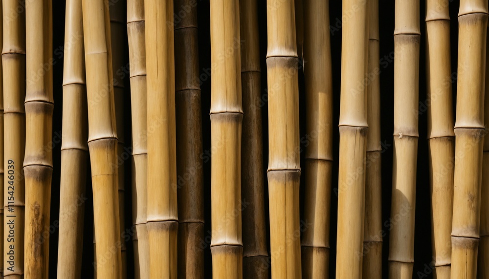 Fototapeta premium Detailed view of textured bamboo poles with natural grooves