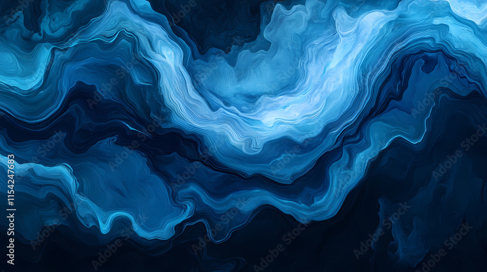 Obraz premium Abstract representation of blue waves flowing against a dark background. Oscillation. Illustration