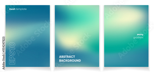 Abstract wavy blue liquid background card set with gradient mesh. Blurred fluid colorful background. Modern design template for web covers, ad banners, posters, brochures etc.