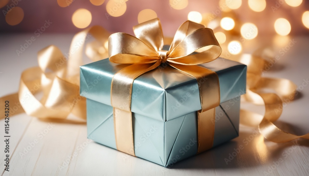 Gift box with metallic ribbon and a dreamy blurred glow Gift box with metallic ribbon and a dreamy blurred glow