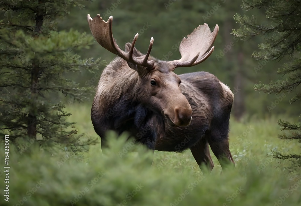 Majestic Moose Roaming in a Lush Jungle Majestic Moose Roaming in a Lush Jungle
