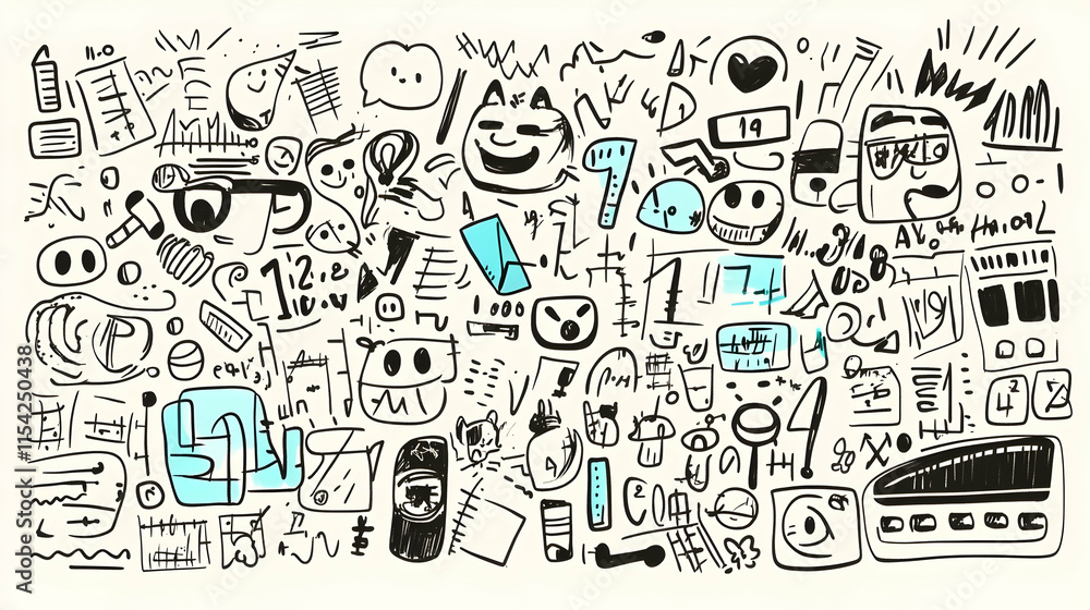 Whimsical Doodle Background Design, Hand-Drawn Illustrations, White Paper, Creative Process, Website Banner. Whimsical Doodle Background Design, Hand-Drawn Illustrations, White Paper, Creative Process, Website Banner.