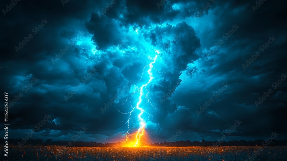 Obraz premium Dramatic Lightning Strike Across a Dark Night Sky