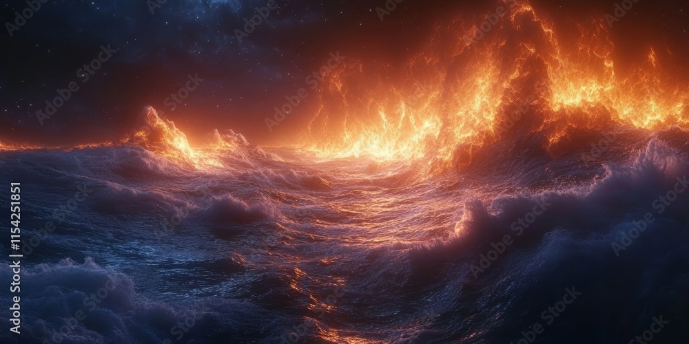 Fototapeta premium Ocean An ocean of glowing light waves flowing through the void. Generative AI