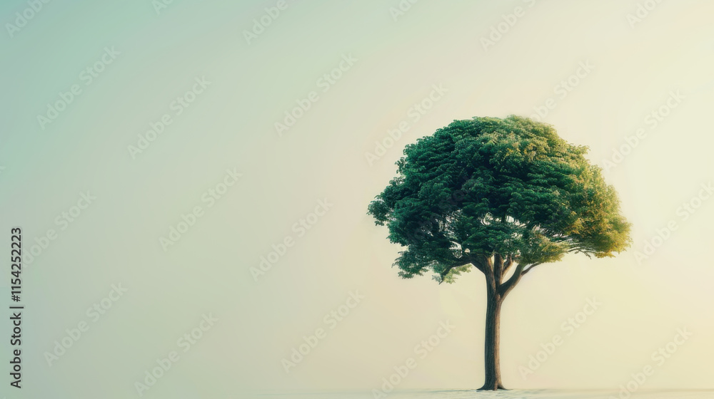 Single tree with lush green foliage on a gradient background Single tree with lush green foliage on a gradient background