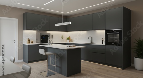 Modern Dark Grey Kitchen Interior Design Island Appliances