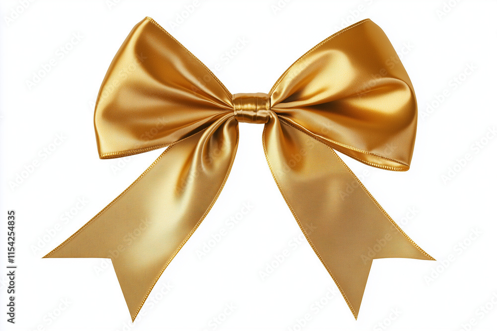 Golden Bow Holiday Decoration with Long Ribbon Isolated on White Background Elegant Vector Illustration Golden Bow Holiday Decoration with Long Ribbon Isolated on White Background Elegant Vector Illustration