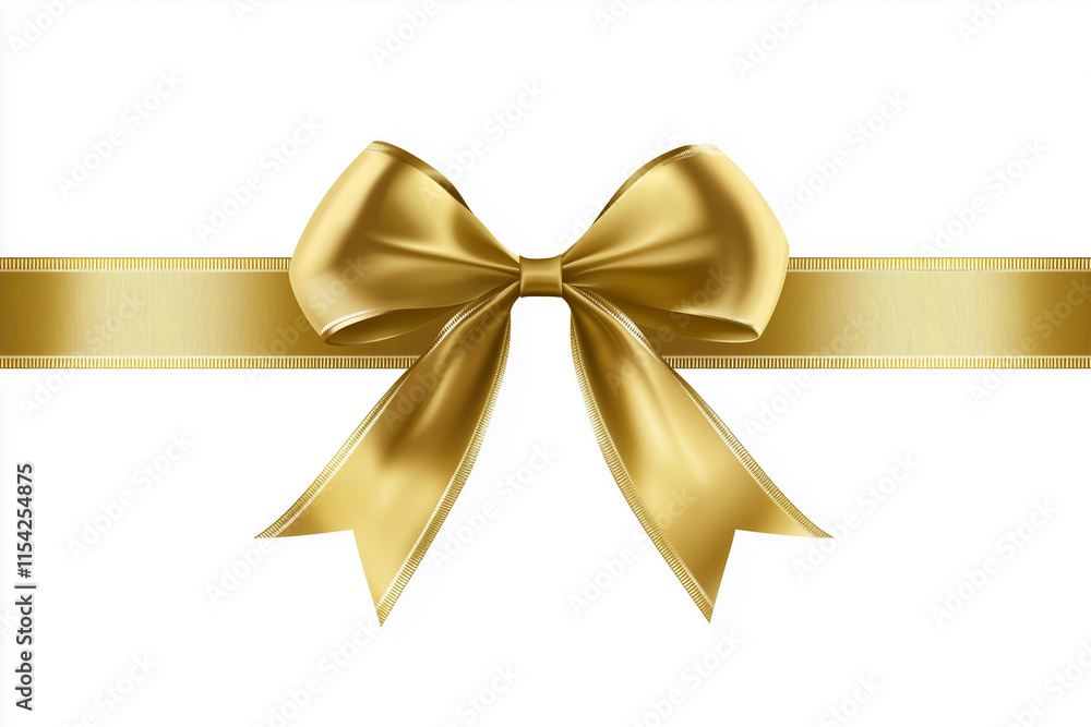Golden Bow Holiday Decoration with Long Ribbon Isolated on White Background Elegant Vector Illustration Golden Bow Holiday Decoration with Long Ribbon Isolated on White Background Elegant Vector Illustration