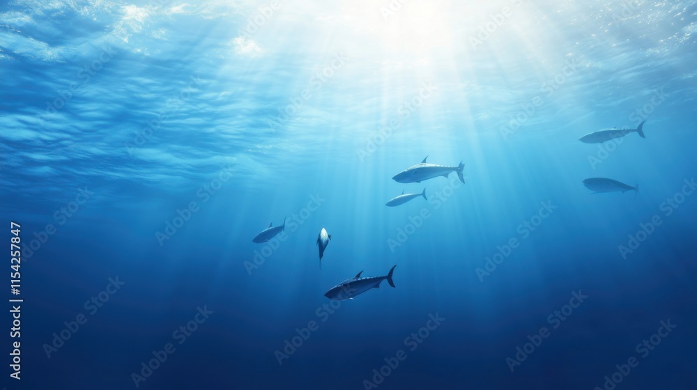 Obraz premium Schools of fish swim peacefully in clear blue ocean waters during daylight hours