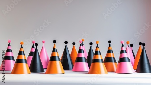 Festive Striped Party Hats Pink Black Orange Cones