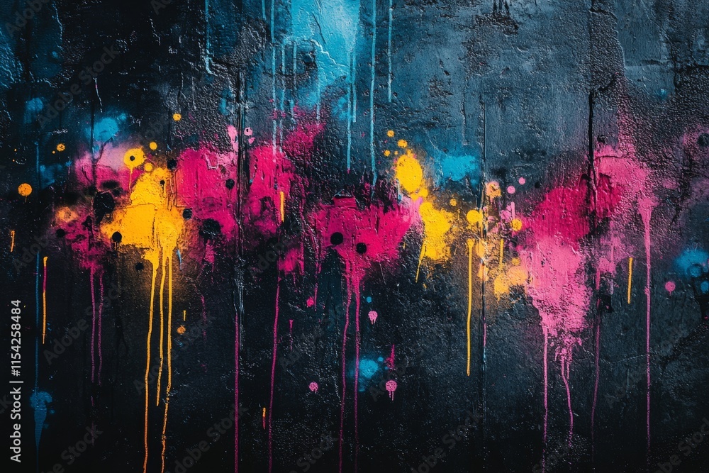 Obraz premium Neon Graffiti Colorful neon graffiti splattered across a dark, textured wall. Generative AI