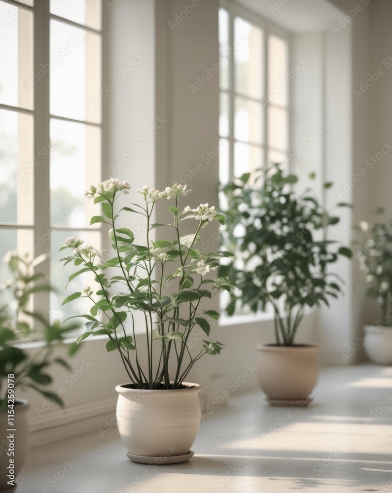 Elegant Indoor Space with Natural Light and Potted Plant Decoration Elegant Indoor Space with Natural Light and Potted Plant Decoration