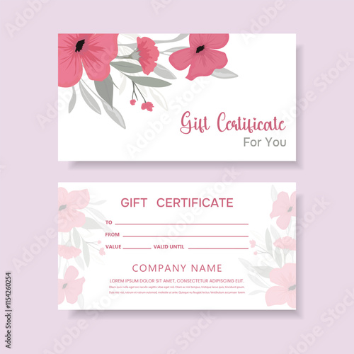 Floral gift certificate template or greeting card background template. Floral gift voucher background.