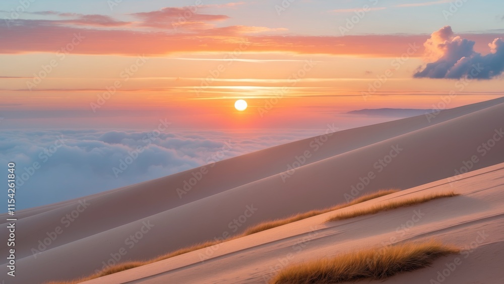 A sandy hillside with a beautiful sunset in the background A sandy hillside with a beautiful sunset in the background