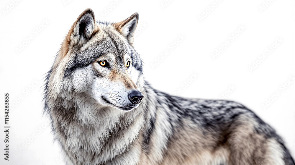 Fototapeta premium Majestic Gray Wolf Portrait with Intense Golden Eyes