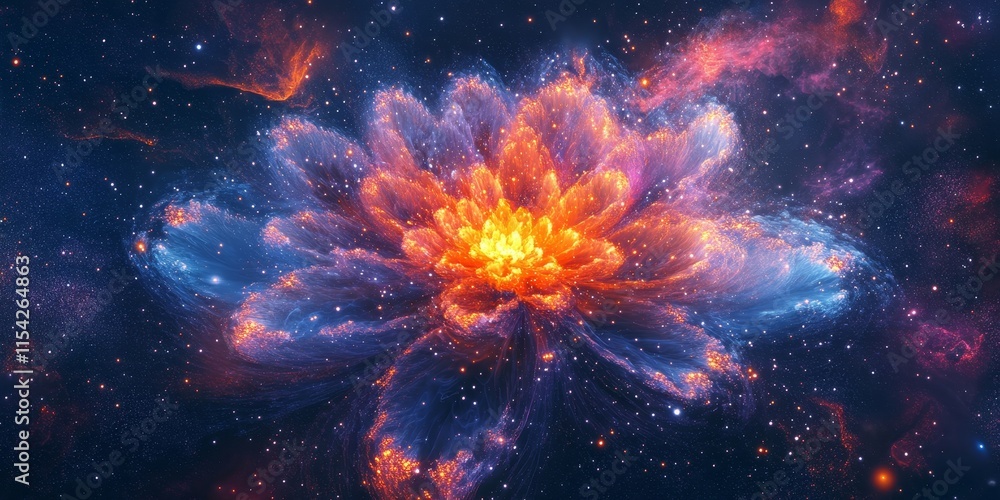 Cosmic Bloom A blooming nebula of stars and vibrant cosmic light. Generative AI Cosmic Bloom A blooming nebula of stars and vibrant cosmic light. Generative AI