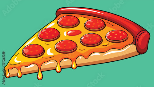 Delicious vector illustration of a pepperoni pizza slice with melted cheese on a vibrant yellow background