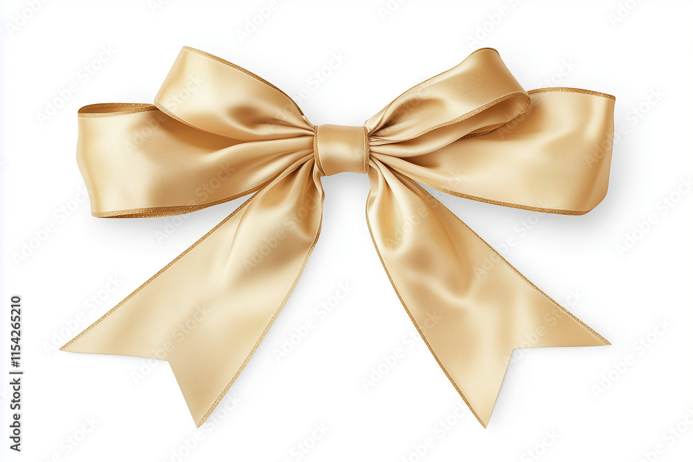 Golden Bow Holiday Decoration with Long Ribbon Isolated on White Background Elegant Vector Illustration Golden Bow Holiday Decoration with Long Ribbon Isolated on White Background Elegant Vector Illustration