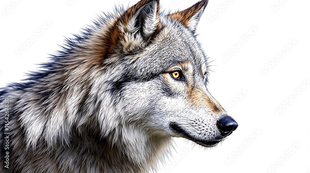 Obraz premium Majestic Gray Wolf Portrait with Intense Golden Eyes