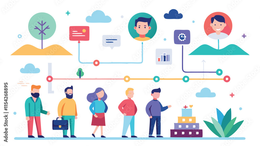 Visual representation of interconnected data flow showcasing individuals, technology, and growth in a modern workspace environment Visual representation of interconnected data flow showcasing individuals, technology, and growth in a modern workspace environment