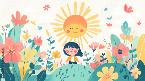 Cute kids illustration, good day, sun, rainbow, flowers. this cheerful design is perfect for adding a touch of joy and color to any project. parhelion. illustration. Parhelia. Illustration