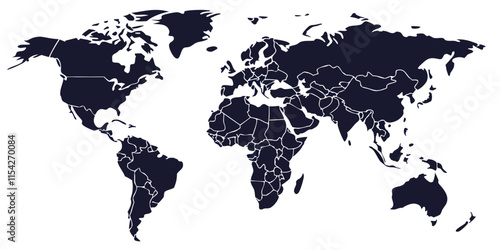 World map vector illustration showcasing geographical boundaries and regions from different continents in a modern design