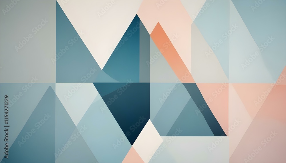Obraz premium Formas geométricas en tonos de azul, gris y melocotón dispuestas en una composición abstracta en capas