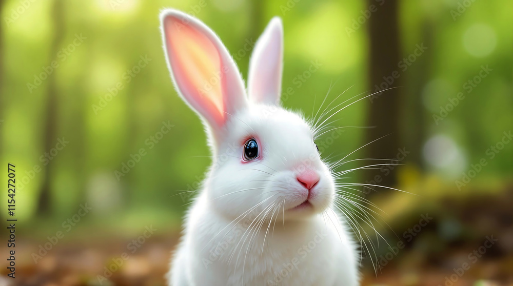Adorable White Rabbit in a Natural Forest Adorable White Rabbit in a Natural Forest