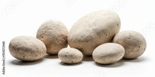 Set of Laterite Stones - Different Sizes and Angles on White Background with Natural Textures photo