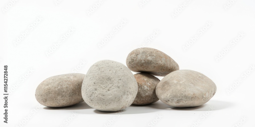 Set of Stones - Different Sizes and Angles on White Background with Natural Textures Set of Stones - Different Sizes and Angles on White Background with Natural Textures